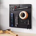 Panneau perforé métallique carré noir de 40 cm – Organisateur de rangement mural et de garage, capacité de 45 kg