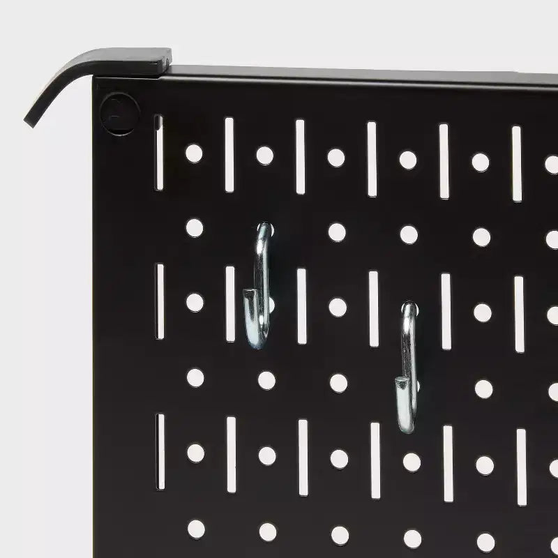 Panneau perforé métallique carré noir de 40 cm – Organisateur de rangement mural et de garage, capacité de 45 kg