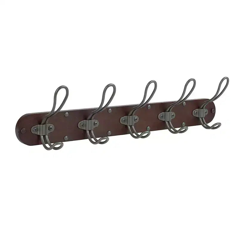 Spectrum Diversified Millbrook Wall Mount 5 Hook Wood Rack: Portable Universal Storage, Metal & Wood, Multicolored