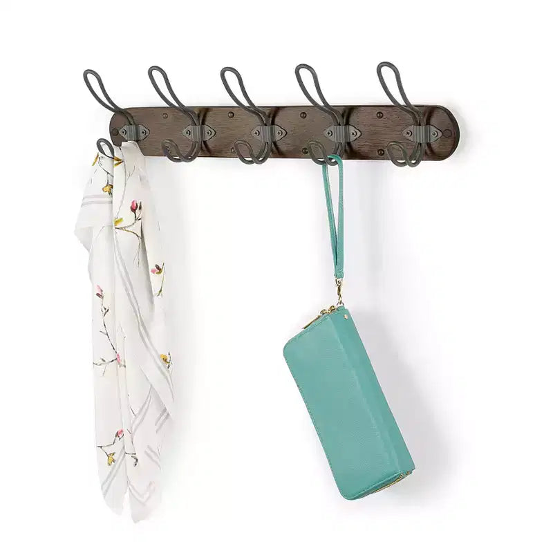 Porte-manteau mural en bois à 5 crochets pour entrée