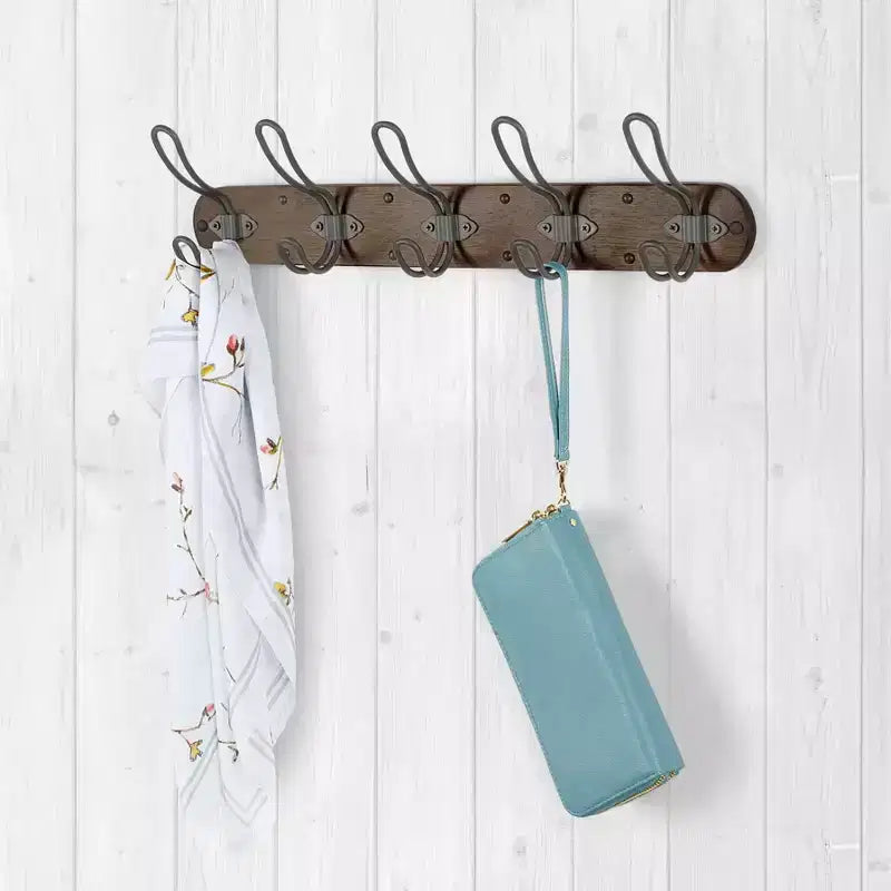 Porte-manteau mural en bois à 5 crochets pour entrée