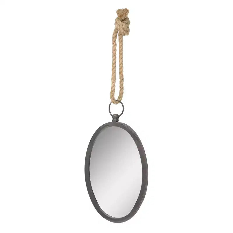 Grand miroir mural ovale en métal avec corde de suspension, style ferme