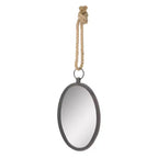 Grand miroir mural ovale en métal avec corde de suspension, style ferme