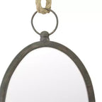 Grand miroir mural ovale en métal avec corde de suspension, style ferme