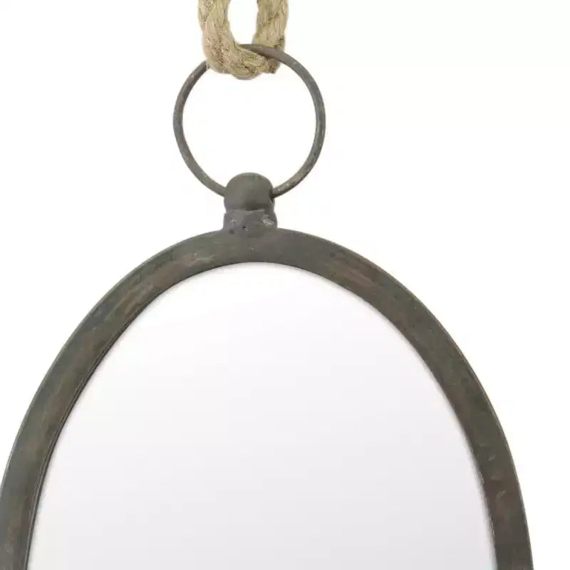 Grand miroir mural ovale en métal avec corde de suspension, style ferme