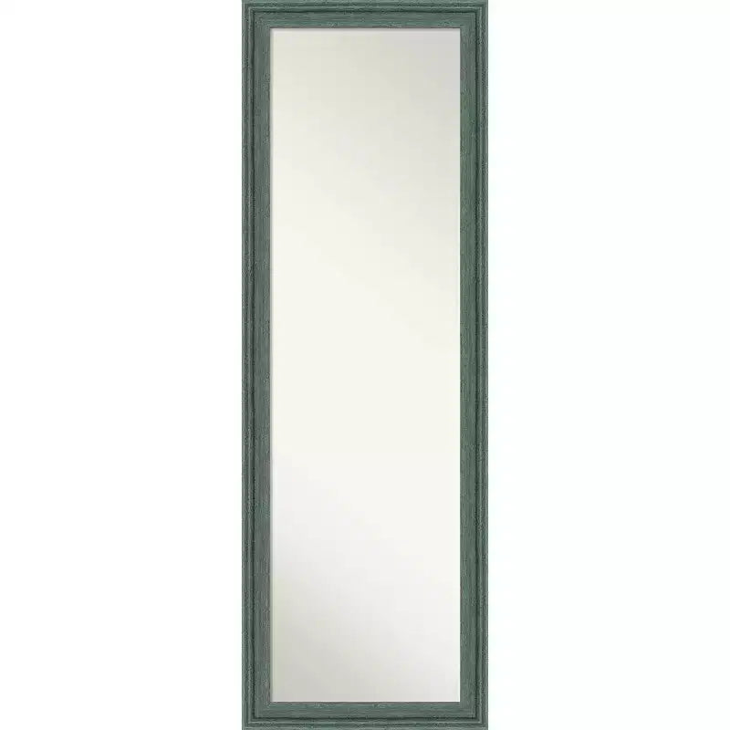 18"x52" Non-Beveled Upcycled Wood on The Door Mirror Teal/Gray - Amanti Art