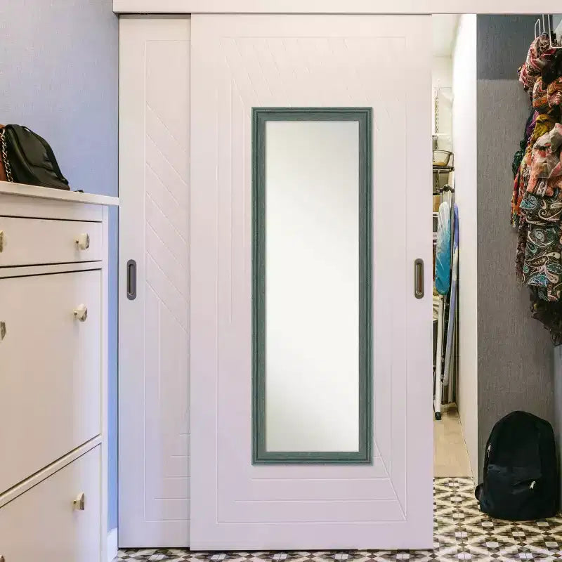 Miroir de porte pleine longueur non biseauté 18"x52" avec cadre en bois recyclé sarcelle/gris