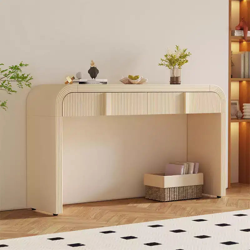 55 Modern Console Table, Sideboard Storage Cabinet With 2 Drawers, Rounded Smooth Surface Glossy Console Table For Living Room, Dining Room, Entryway