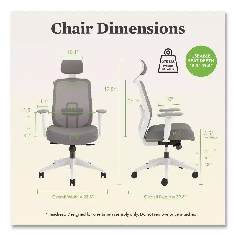 Chaise de bureau dossier maille réglable en hauteur gris/blanc