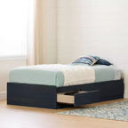 Lit plate-forme de rangement double avec 3 tiroirs bleu