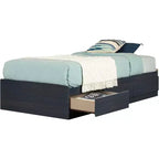 Lit plate-forme de rangement double avec 3 tiroirs bleu