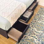 Lit plate-forme de rangement double avec 3 tiroirs bleu