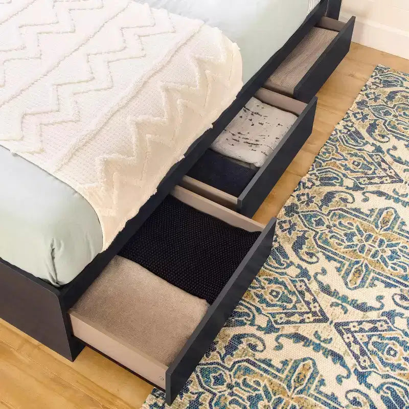 Lit plate-forme de rangement double avec 3 tiroirs bleu