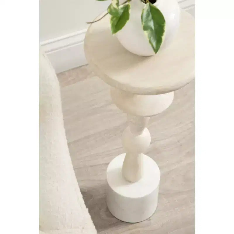 Table d'appoint ronde en bois de manguier 9"x22" style bohème blanc