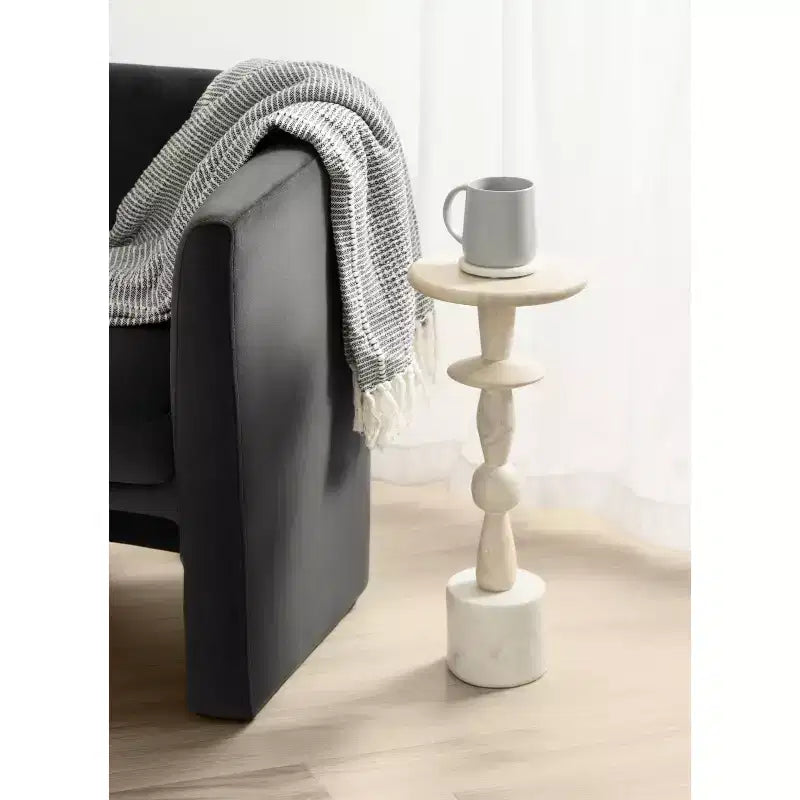 Table d'appoint ronde en bois de manguier 9"x22" style bohème blanc
