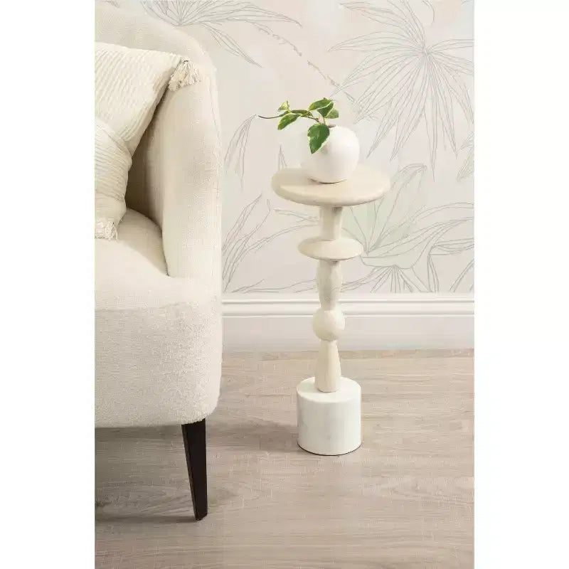 Table d'appoint ronde en bois de manguier 9"x22" style bohème blanc