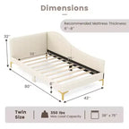 Lit de repos capitonné Twin/Double avec plateforme capitonnée et pieds en métal - Beige