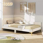 Lit de repos capitonné Twin/Double avec plateforme capitonnée et pieds en métal - Beige