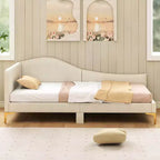 Lit de repos capitonné Twin/Double avec plateforme capitonnée et pieds en métal - Beige