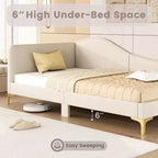 Lit de repos capitonné Twin/Double avec plateforme capitonnée et pieds en métal - Beige
