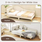 Lit de repos capitonné Twin/Double avec plateforme capitonnée et pieds en métal - Beige