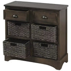 Meuble de rangement rustique avec 2 tiroirs et 4 paniers en rotin
