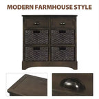 Meuble de rangement rustique avec 2 tiroirs et 4 paniers en rotin