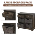 Meuble de rangement rustique avec 2 tiroirs et 4 paniers en rotin