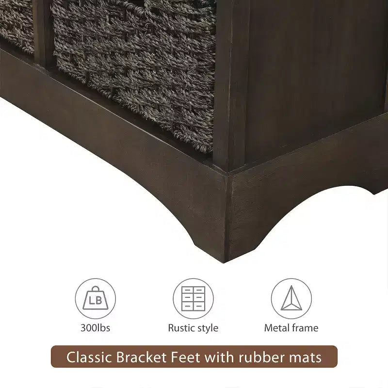 Meuble de rangement rustique avec 2 tiroirs et 4 paniers en rotin