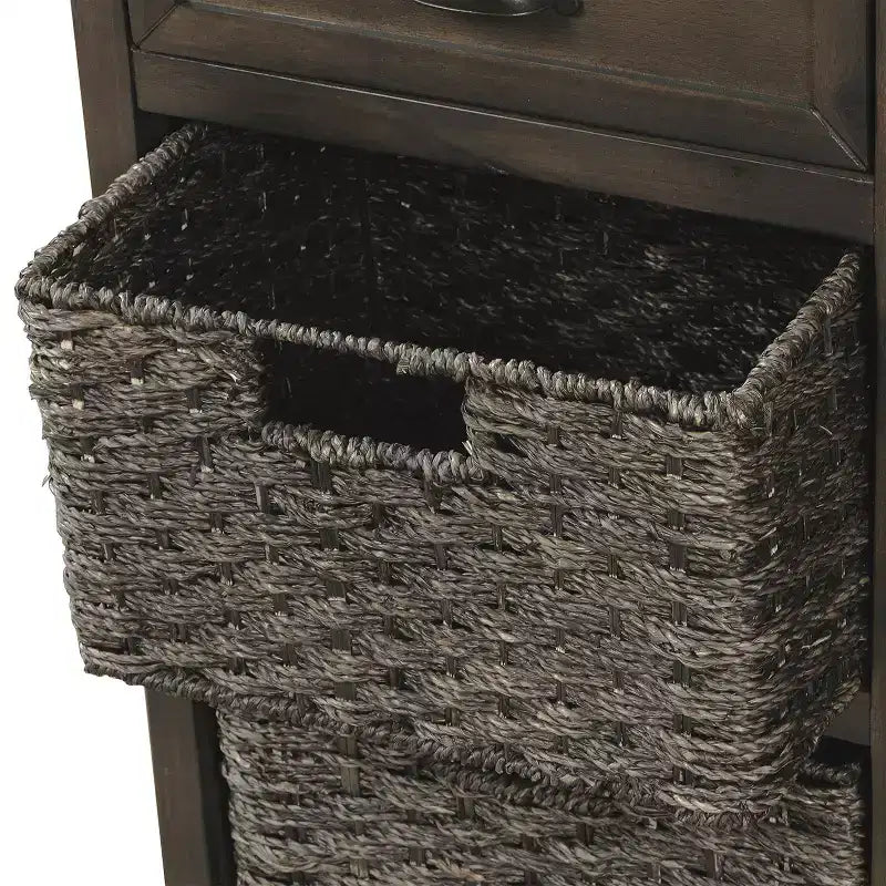 Meuble de rangement rustique avec 2 tiroirs et 4 paniers en rotin