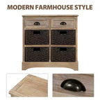 Meuble de rangement rustique avec 2 tiroirs et 4 paniers en rotin