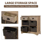 Meuble de rangement rustique avec 2 tiroirs et 4 paniers en rotin