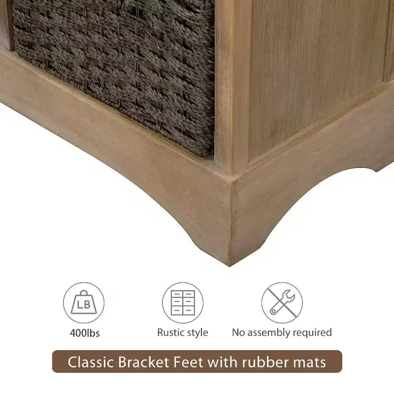 Meuble de rangement rustique avec 2 tiroirs et 4 paniers en rotin