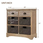 Meuble de rangement rustique avec 2 tiroirs et 4 paniers en rotin