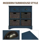 Meuble de rangement rustique avec 2 tiroirs et 4 paniers en rotin