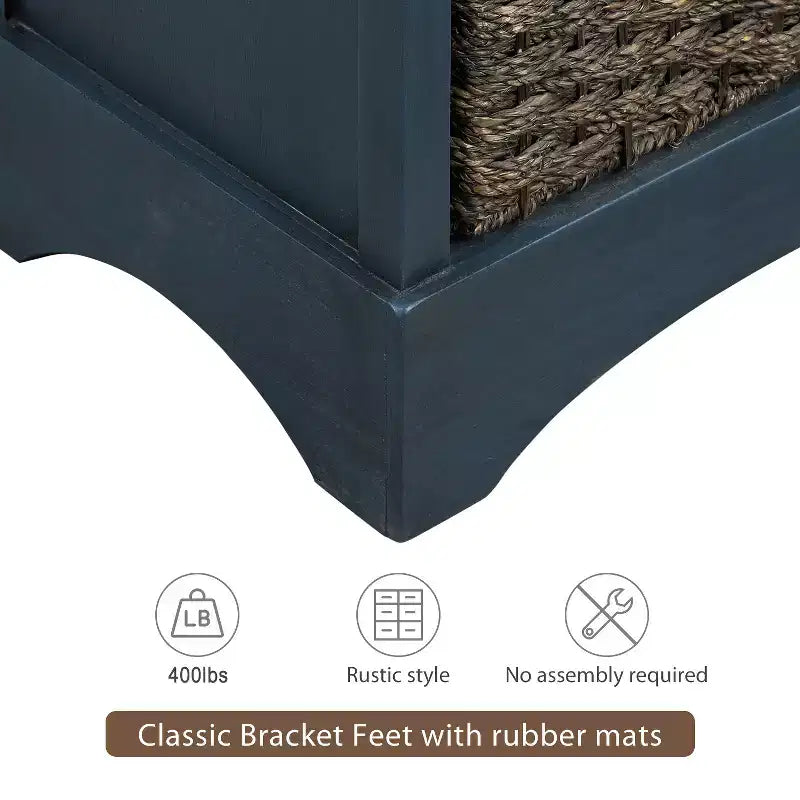 Meuble de rangement rustique avec 2 tiroirs et 4 paniers en rotin