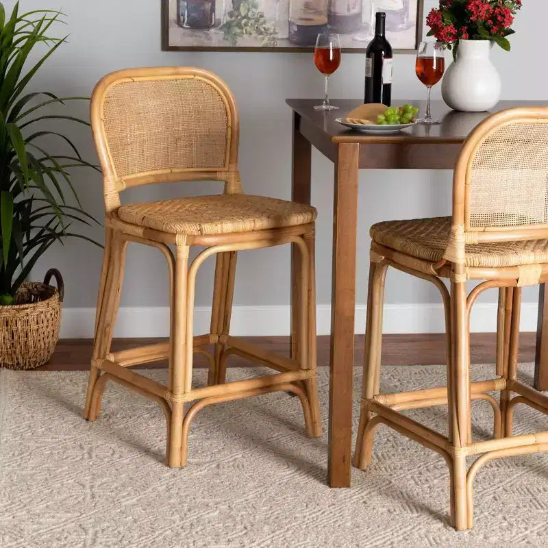 Tabouret de bar en rotin hauteur comptoir marron naturel – Hauteur fixe, aucun assemblage requis