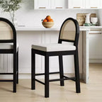 Tabouret de bar à hauteur de comptoir avec dossier incurvé, rotin/boucle crème, assise 24"
