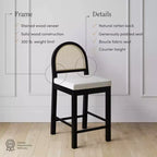 Tabouret de bar à hauteur de comptoir avec dossier incurvé, rotin/boucle crème, assise 24"