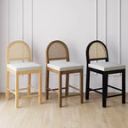 Tabouret de bar à hauteur de comptoir avec dossier incurvé, rotin/boucle crème, assise 24"