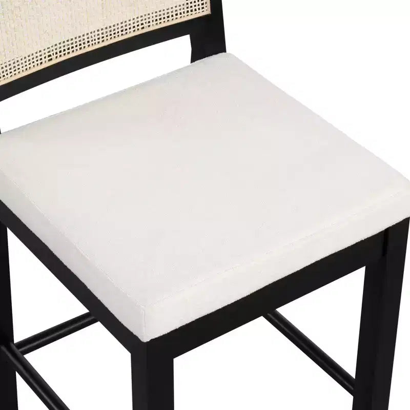 Tabouret de bar à hauteur de comptoir avec dossier incurvé, rotin/boucle crème, assise 24"