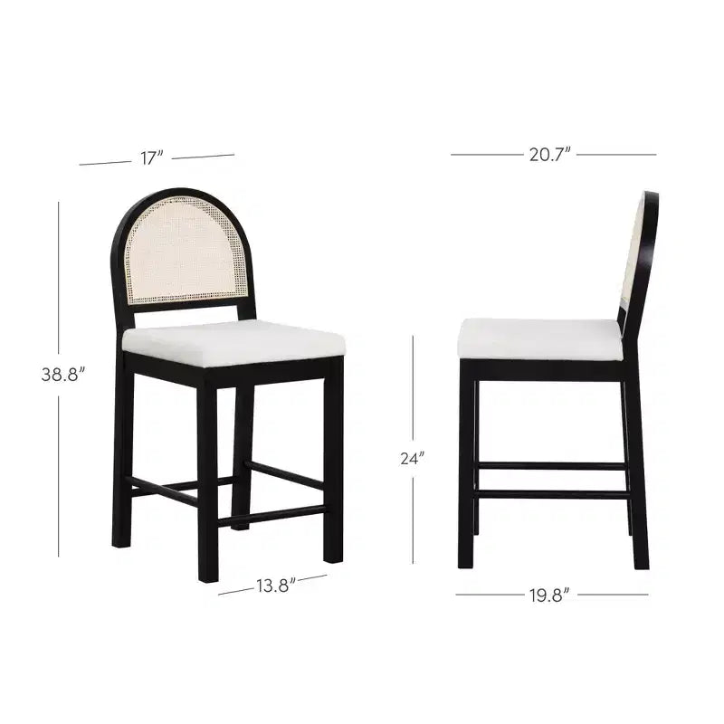 Tabouret de bar à hauteur de comptoir avec dossier incurvé, rotin/boucle crème, assise 24"