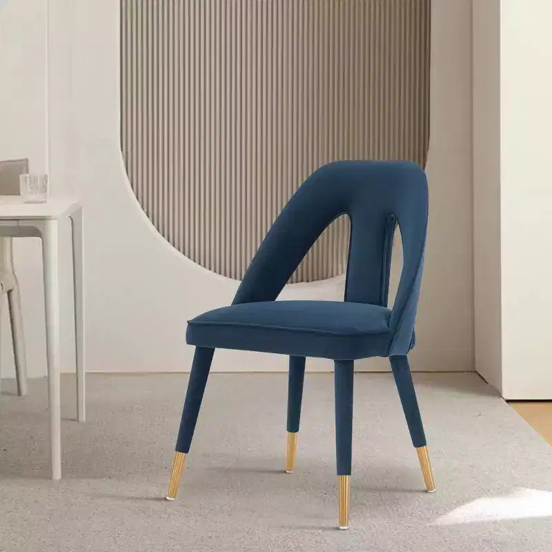 Neda Modern Velvet Upholstered Dining Chair Midnight Blue - Manhattan Comfort: Elm Wood, Gold Tips, No Assembly