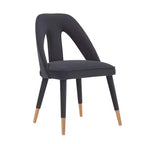 Chaise de salle à manger moderne en velours bleu nuit – Bois d'orme, pointes dorées, aucun assemblage requis