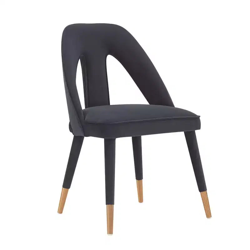 Chaise de salle à manger moderne en velours bleu nuit – Bois d'orme, pointes dorées, aucun assemblage requis