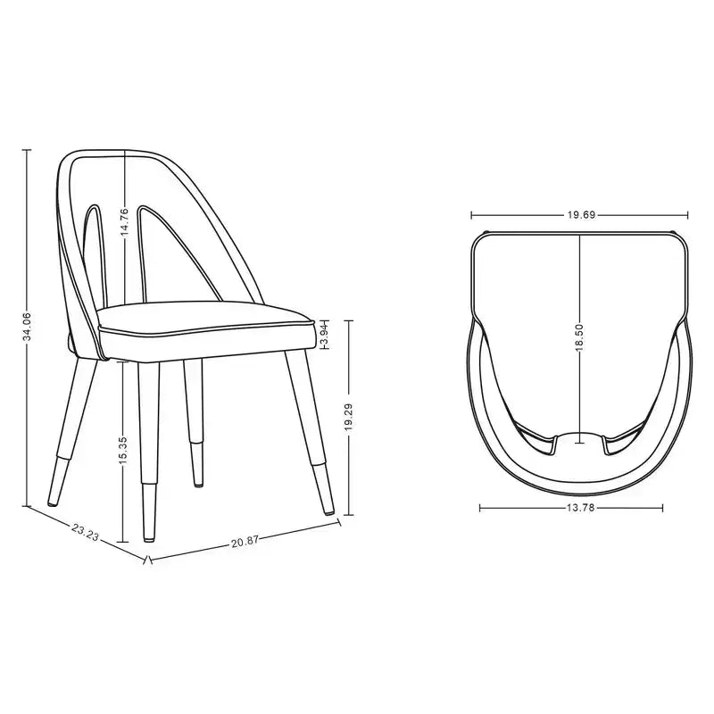 Chaise de salle à manger moderne en velours bleu nuit – Bois d'orme, pointes dorées, aucun assemblage requis