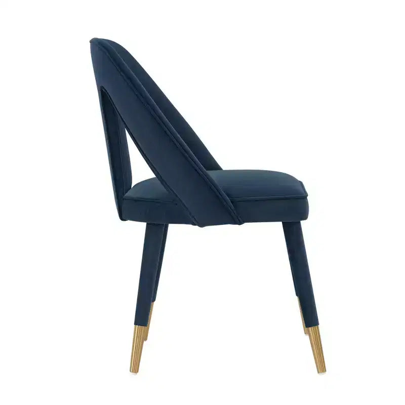 Chaise de salle à manger moderne en velours bleu nuit – Bois d'orme, pointes dorées, aucun assemblage requis