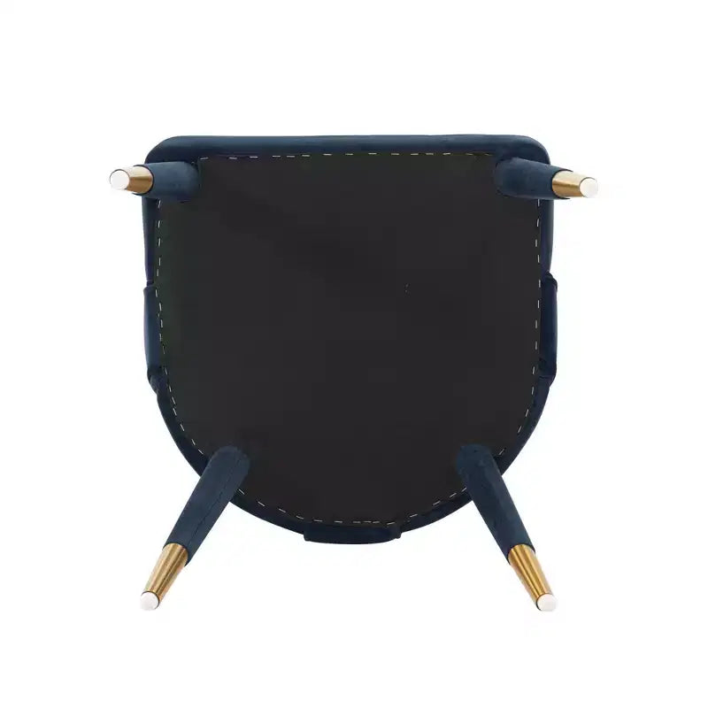 Chaise de salle à manger moderne en velours bleu nuit – Bois d'orme, pointes dorées, aucun assemblage requis