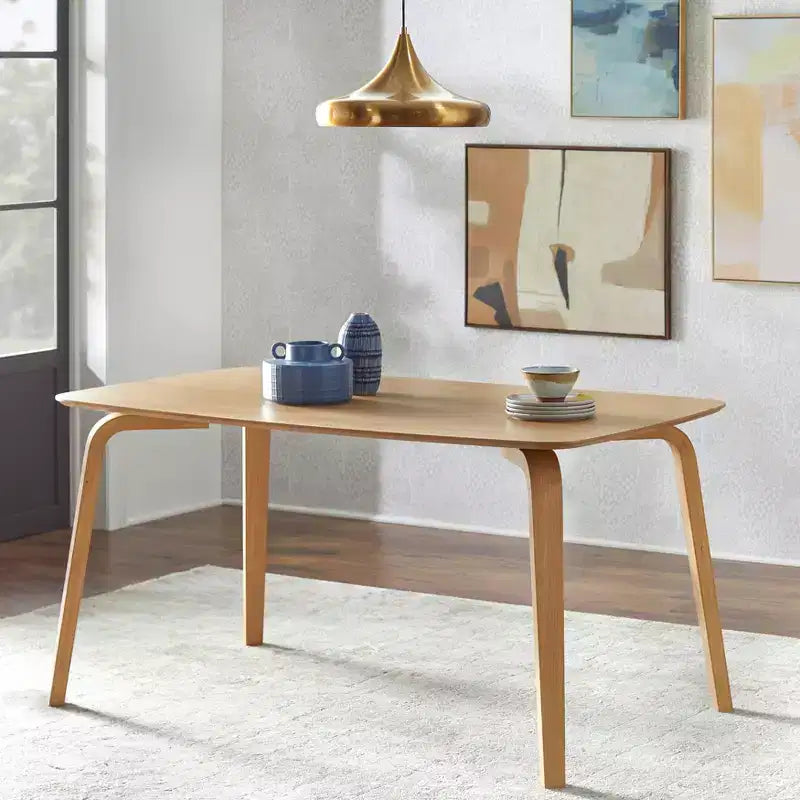 Table à manger rectangulaire Chêne clair naturel Milieu du siècle moderne