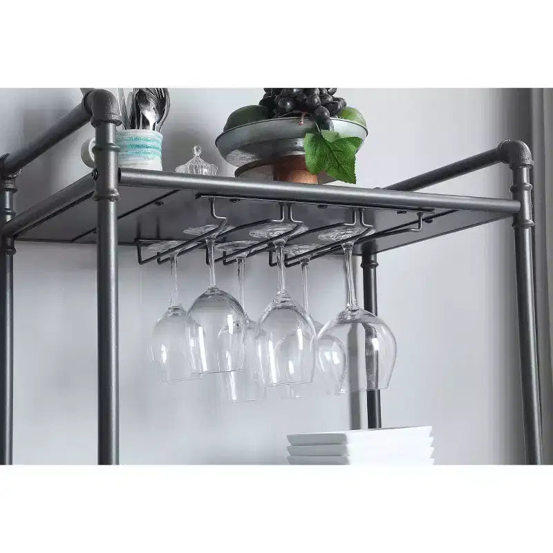 Porte-bouteilles et verres de sol de 26 po Chêne antique et gris sablé